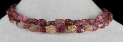 Certified Old Natural Multi Tourmaline Rubellite 323ct Carved Beads Necklace