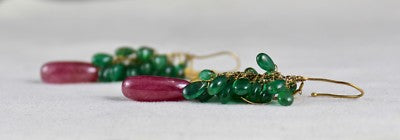 Certified Natural Zambian Emerald 10ct Burmese Ruby Teardrop 18k Gold Earrings