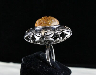 Antique Yellow Citrine 10ct Natural Diamond 18k Gold 925 Silver Victorian Ring