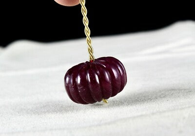 Certified Natural Ruby 87.50 Ct Carved Melon Pumpkin Bead Gemstone Pendant Ring