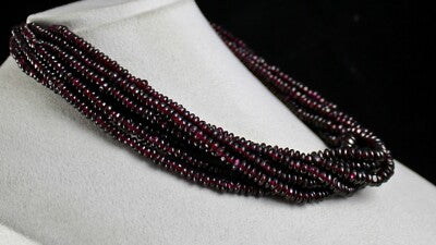 Natural Garnet Beads 1288ct Button 8 Line Semi Precious Gemstone Necklace