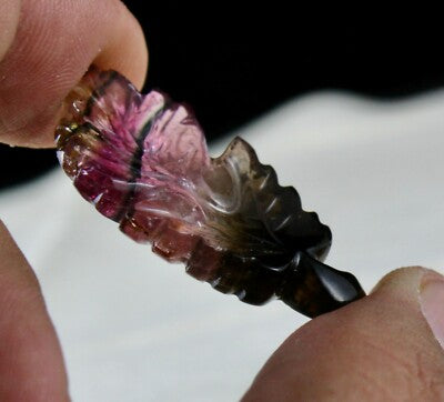 Certified Natural Watermelon Tourmaline Carved Pair 55.67 Ct Earrings 39x20mm