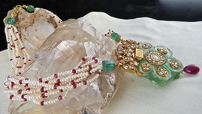 Certified Natural Colombian Emerald 10ct Ruby Diamond 18k Gold Pearl Pendant