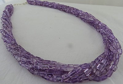 Natural Amethyst 580 Ct Tube Beads Sterling Silver Purple Necklace Fashion