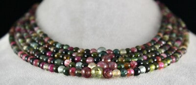 Certified Multi Tourmaline Beads Necklace 633 Ct Sterling Silver Clasp