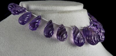 Certified Natural Amethyst Teardrop Carved 15pc Necklace 306ct Hanging Design
