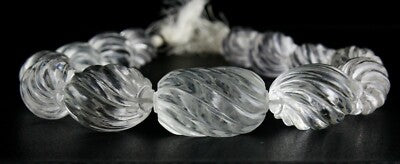 Natural White Rock Crystal Quartz Beads 13 Pcs Oval 1142 Carats Gemstone