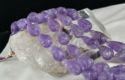 Certified Antique Natural Amethyst 688 Ct Beads Carved Pear Finest Necklace