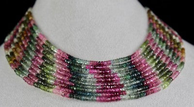 Natural Multi Colour Tourmaline 495 Ct Beads Faceted 10 L Gemstone Fine Necklace