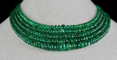 Certified Green Gemstone Natural Emerald 338ct Beads Necklace For Women