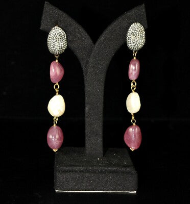 Certified Natural Ruby 555ct Pearl Natural Diamond Bead Necklace 18k Gold Set