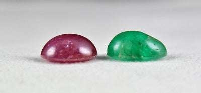 Certified Natural Ruby Emerald Cabochon Oval 2 Pc 13.34 Ct Gemstone Pendant Ring