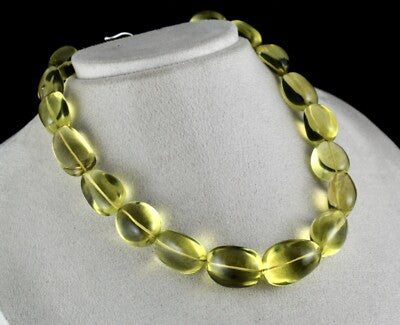 Certified Natural Green Gold Lemon Quartz 727 Carat Necklace Beads Tumble 27mm