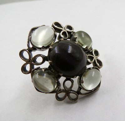 Natural Black Apatite & Moonstone 10.00ct 925 Sterling Silver Fashion Ring