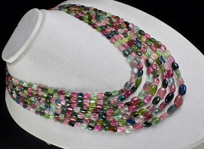Certified Natural Multi Colour Tourmaline 847 Ct Gemstone 7 Line Beads Necklace
