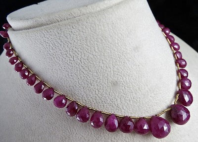 Certified Ruby 89ct Faceted Heart Drops Gemstone Necklace 39pc Fashion