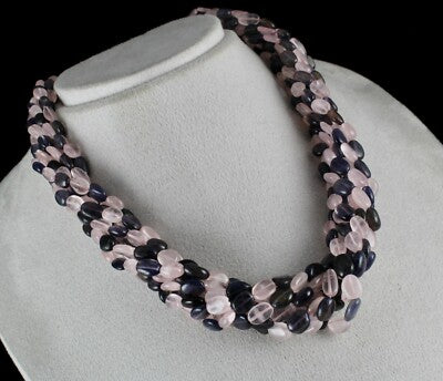 Natural Rose Quartz Iolite Beads 8 Line 792 Ct Fashion Necklace For Women