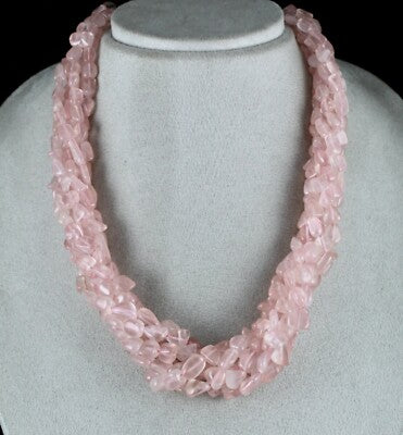 Natural Rose Quartz 897 Carats Beaded Cabochon Gemstone Necklace Strings