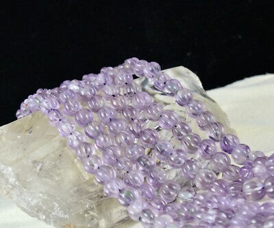 Antique Natural Amethyst Carved Melon Beads Necklace 583ct Gemstone 3 Line