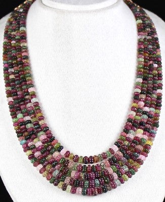Certified Natural Multi Tourmaline Melon Carved 5 Line 828 Ct Beads Necklace