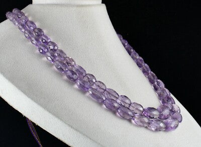 Certified Natural Amethyst 843ct Beads Oval Faceted Fashion Necklace