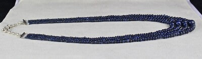 Certified Natural Blue Sapphire Round Beads 382 Ct Sterling Silver Necklace