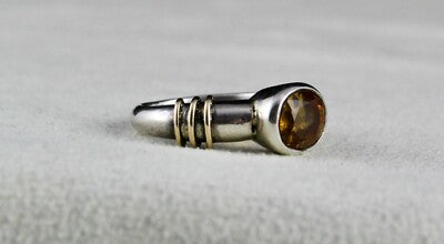 Ladies Antique Yellow Citrine 10ct Sterling Silver 18k Gold Ring For Wedding