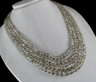 Antique Natural Smoky Quartz Carved Melon Beads Necklace 735 Ct Gemstone
