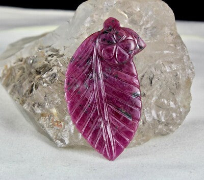 Natural Untreated Ruby 55 Ct Carved Flat Leaf Red Gemstone Pendant For Women