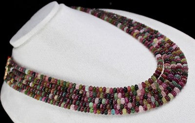 Certified Natural Multi Tourmaline Melon Carved 5 Line 828 Ct Beads Necklace