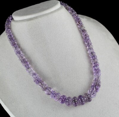 Natural Amethyst 379ct Carved Beads Sterling Silver Fashion Gemstone Necklace