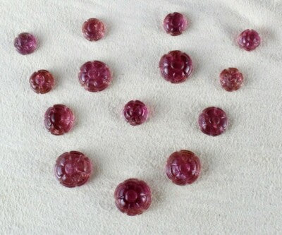 Certified Natural Pink Tourmaline Carved Flower 14 Pcs 59.30 Ct Necklace Set