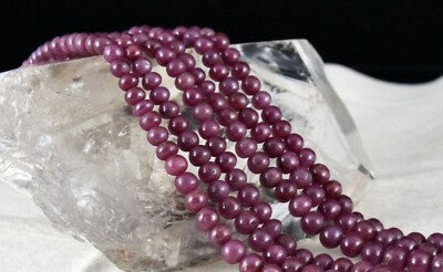 Certified Natural Ruby 444 Ct Beads Round 3 Line Gemstone Beaded Necklace