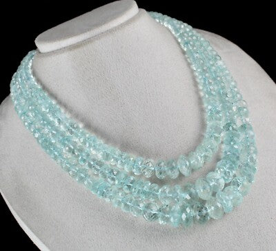 Certified Aquamarine Necklace 3L 1241 Cts Natural Blue Faceted Gemstone Beaded