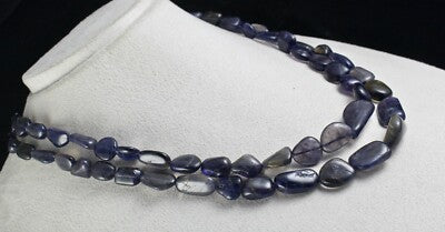 Blue Natural Iolite Cabochon 536 Carats, 2 Line Gemstone Ladies Necklace
