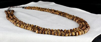 Antique Natural Tiger Eye Beads 593ct Ladies Gemstone Carved Necklace