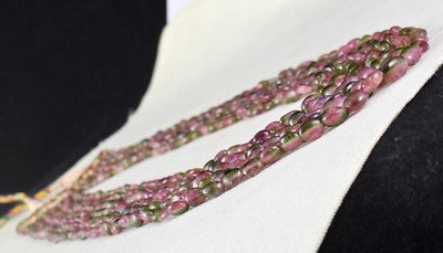 Certified Natural Bi Colors Tourmaline 456 Ct Beads Cabochon Gem Necklace
