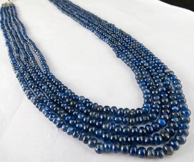 Certified Natural Blue Sapphire 289 Ct Round Beads Sterling Silver Necklace