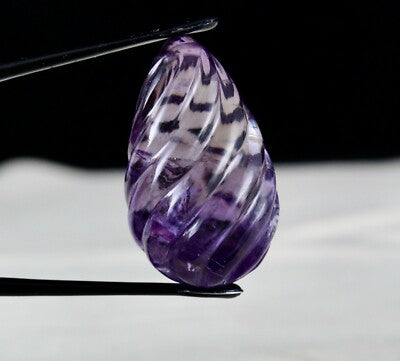 Natural Amethyst 32x19mm Tear Drop Pendant 67.75ct Carved Gemstone For Women