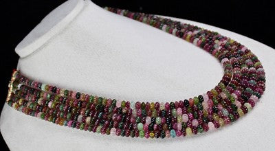 Certified Natural Multi Tourmaline Melon Carved 5 Line 828 Ct Beads Necklace