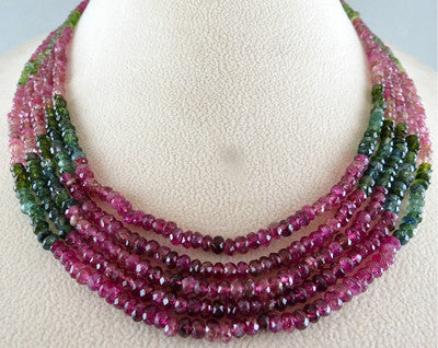 Natural Shaded Multi Tourmaline Faceted Round Beads Necklace 289 Ct 5 L