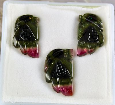 Natural Multi Tourmaline Carved 3 Pcs 28.26ct Gemstone For Designing