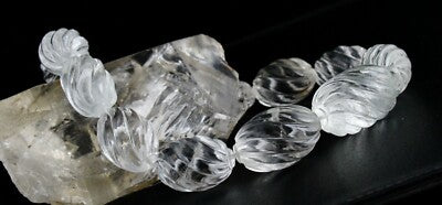 Natural White Rock Crystal Quartz Beads 13 Pcs Oval 1142 Carats Gemstone