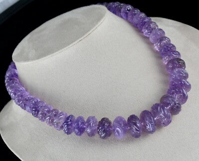 Certified Natural Amethyst 765 Ct Beads Sterling Silver Antique Necklace