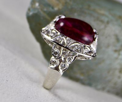 Certified Classic Natural Rubellite Pink Tourmaline Diamond 18k Gold Ring