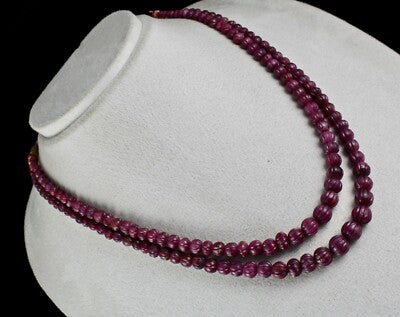 Certified Fine Natural Ruby Beads Carved Melon Necklace 403ct