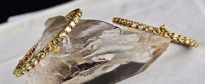 Natural Flat Diamond 40.31ct Studded 22k Gold Jadau Bangles Pair For Ladies