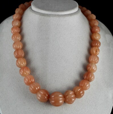 Natural Orange Quartz 1072 Ct Melon Beaded Necklace Sterling Silver Clasp