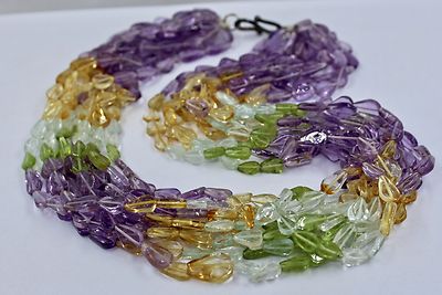 Multi Colour Peridot 10ct Citrine Amethyst 18" Gemstone Beads Necklace