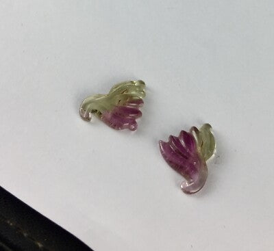 Natural Tourmaline Carved Leaves Pair 7.83 Ct Multi Gemstone Earring Designing